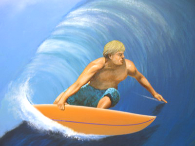 Surfer mural for Pediatric dentists Dr. Harry Bopp and Dr. Jordan Tarver